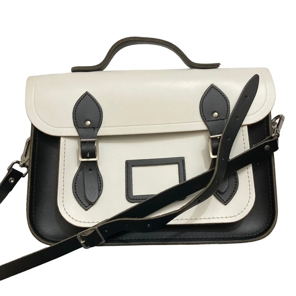 The Cambridge Satchel Company The Batchel white black leather messenger bag